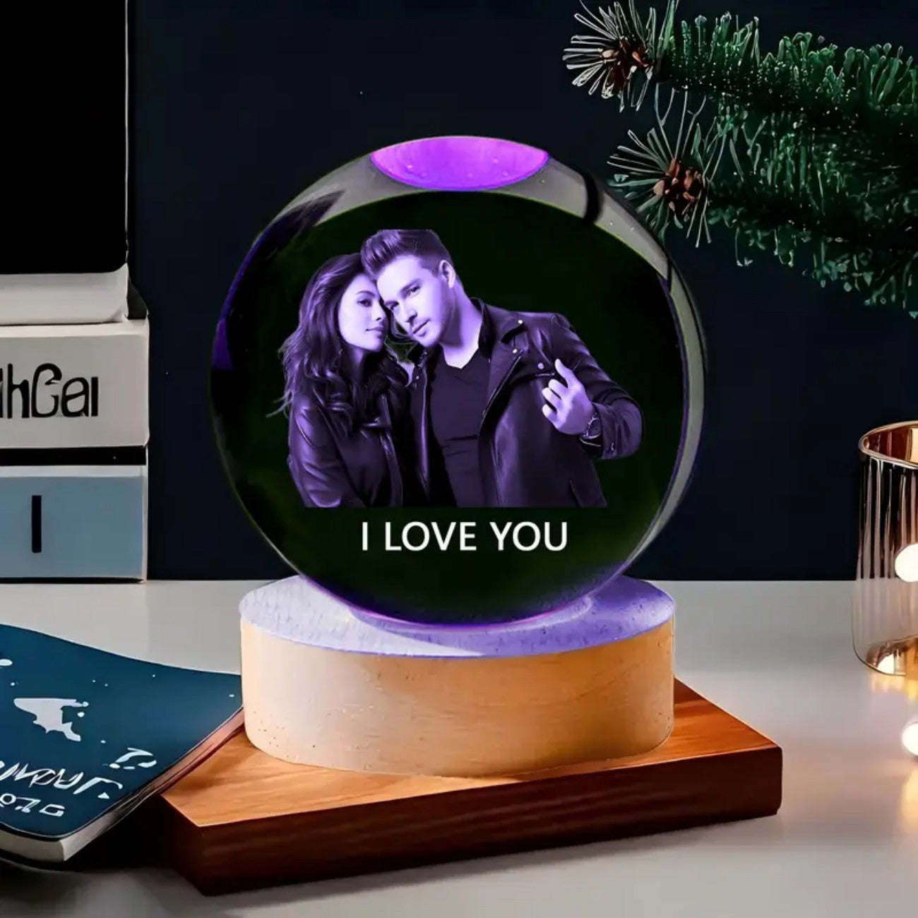 Crystal Ball Carved Wooden 3D Night Light